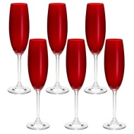 Jogo 6 Taças 220ml Para Champanhe Colibri Vermelho Cristal Ecológico Bohemia